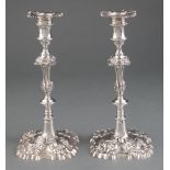 Pair of George II Sterling Silver Candlesticks, Ebenezer Coker, London, 1760, rococo shell