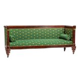 American Classical Bronze-Mounted Mahogany Box Sofa, early 19th c., New York, rounded crest rail,