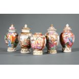 Four Chinese Export Mandarin Palette Porcelain Covered Tea Caddies or Teapoys, 18th c., Qianlong,