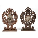 Two Antique Continental Carved Walnut and Silverplate Reliquaries, foliate and bowknot design,