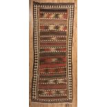 Antique Persian Kurdish Kilim, red, brown and cream ground, 3 ft. 8 in. x 9 ft. 4 in
