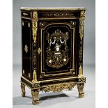 Napoleon III-Style Bronze-Mounted, Boullework and Ebonized Parlour Cabinet, shaped inset marble top,