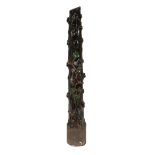 American Cast Iron Hitching Post, 19th c., modeled as a tree trunk with grape vine decoration, h. 48
