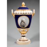 KPM Gilt and Cobalt Bleu de Roi Porcelain Portrait Vase, c. 1900, fully marked, with portrait of