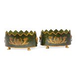 Pair of French Tole Peinte Verrieres, gilt lyre and cornucopia decoration, lion's mask handles, h. 5