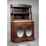 Fine American Rococo Carved Rosewood Cabinet, c. 1845, New York, reticulated crest, two mirror-back