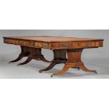 Monumental Antique George III-Style Mahogany Partner's Desk, three-paneled inset leather top, six
