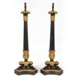 Pair of Napoleon III Gilt and Patinated Bronze Candlesticks, late 19th c., fluted shaft,