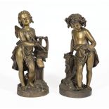 Pair of Bronze Bacchic Figures,h. 14 1/2 in., w. 6 1/2 in., d. 7 in. and h. 14 in., w. 6 1/2 in., d.