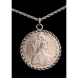Austrian Maria Theresa Thaler Coin, with rope bezel and rope chain