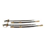 Pair of Confederate-Style Reenactor Swords, 20th c., guards cast with "CS", iron and brass