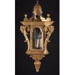 Pair of Continental Carved Giltwood Hall Lanterns, 19th c., grape and scroll design, electrified, h.