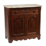 American Rococo Carved Rosewood Washstand, mid to late-19th c., molded marble top, frieze drawer,