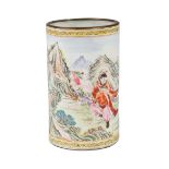 Good Chinese Canton Enamel Brush Pot, Qing Dynasty (1644-1911), probably 18th c., decorated with a