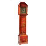 George III Chinoiserie Tall Case Clock, early 19thc., brass dial, signed "SHAW/ Botesdale", dark