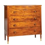 American Classical Mahogany Chest, early 19th c., reeded stiles, four drawers, reeded legs, brass