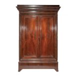 Monumental American Classical Carved Mahogany Armoire, c. 1840, probably New Orleans, stepped molded