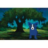 George Rodrigue (American/Louisiana, 1944-2013), "Blue Dog Oak", 2012, acrylic on canvas, signed