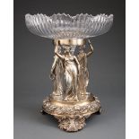 Late Georgian Sterling Silver Figural Centerpiece, marks rubbed, with addorsed figures of maidens