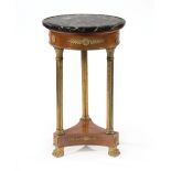 Neoclassical-Style Bronze-Mounted Mahogany Gueridon, dished verde antico marble top, fluted