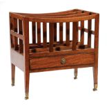 George III Mahogany Canterbury, early 19th c., slatted dividers, lower drawer, tapered legs,