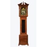 English Carved Oak Tall Case Clock, 19th c., dial with moon phase, striking gong movement, beveled