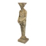Decorative Cast Stone Garden Figure of Pan, flat molded top, figural tapered standard, molded