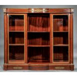 Empire-Style Bronze-Mounted Mahogany Bibliotheque, 20th c., shaped top, 2 conforming shelves flanked