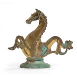 Venetian Brass Hippocampus Gondola Ornament, oval base, h. 12 in., w. 13 1/2 in., d. 3 in