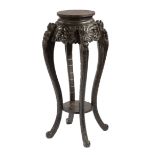 Large Chinese Carved Hardwood Stand, 19th/early 20th c., waisted circular top, openwork frieze of