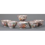Six Chinese Export Mandarin Palette Porcelain Teacups, 18th c., Qianlong, bowl-form, variously