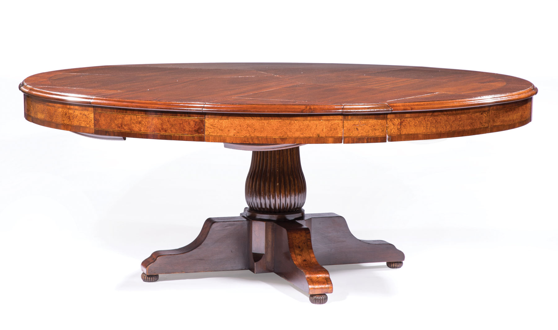 Robert Jupe-Style Exotic Woods Inlaid Mahogany Extension Dining Table, early 20th c., stamped " - Image 3 of 6