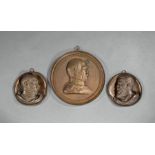 Three Continental Portrait Medallions, 19th c., largest bronze, dia. 9 in.; together with 2
