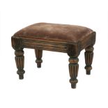 Anglo-Colonial Carved and Painted Footstool, inset upholstered cushion, blocked corners, reeded