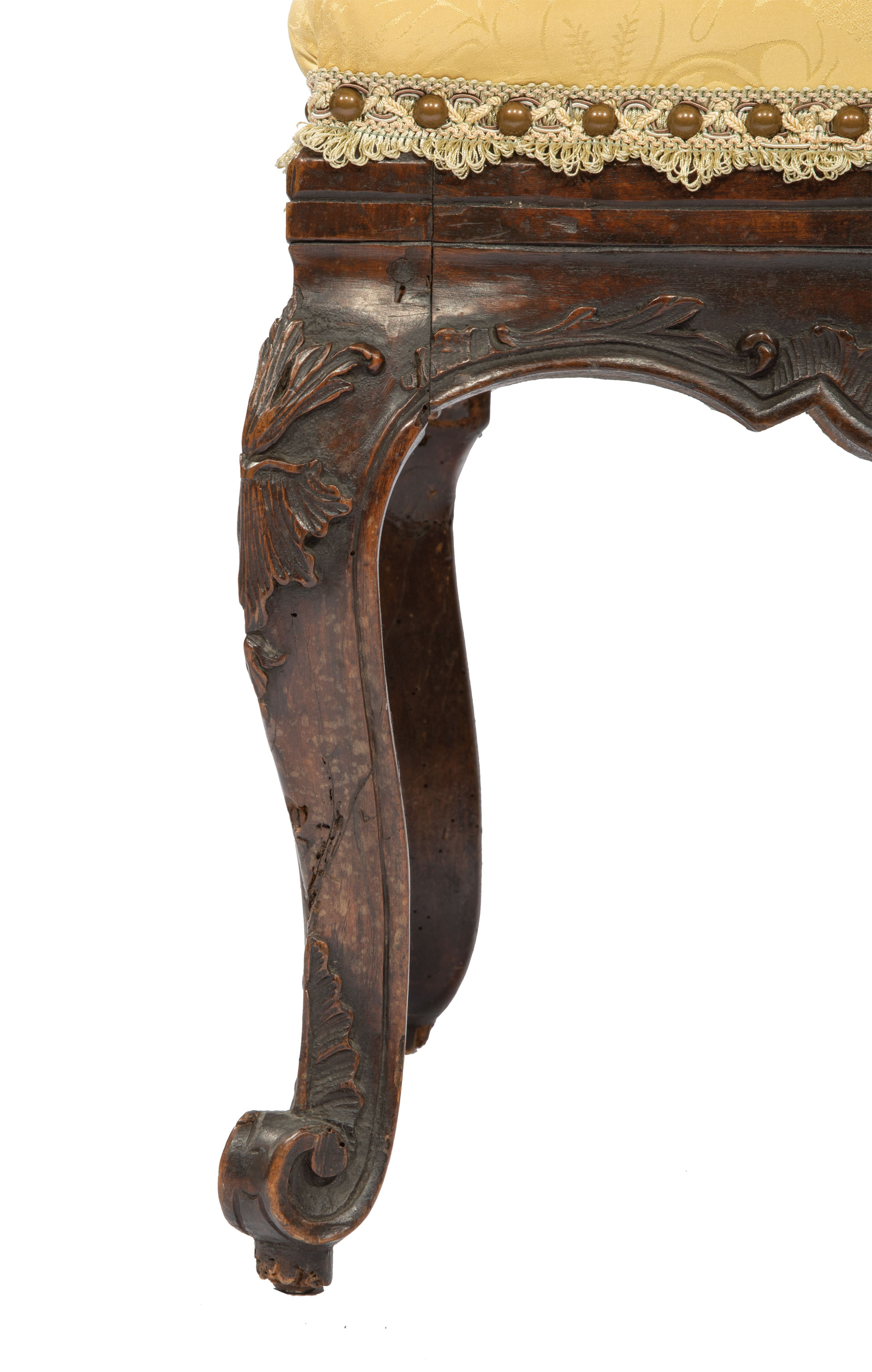 Three Régence Carved Walnut Side Chairs, 18th c., arched foliate carved crest rail, padded back - Image 3 of 3