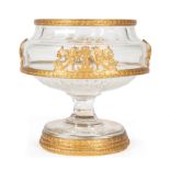 Neoclassical-Style Gilt Bronze-Mounted Cut Glass Caviar Bowl, 19th c., mounted with frieze of paired