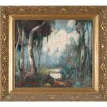 Knute Heldner (Swedish/Louisiana, 1877-1952), "Bayou Scene", oil on canvas, signed lower left, 13