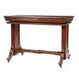 English Carved Mahogany Metamorphic Trolley, mid-19th c., pierced stretcher, blocked base,