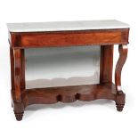 American Classical Carved Mahogany Pier Table, 19th c., Philadelphia, associated marble top,