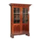 American Late Classical Carved Mahogany Bookcase, c. 1840, probably New York, flared cornice,