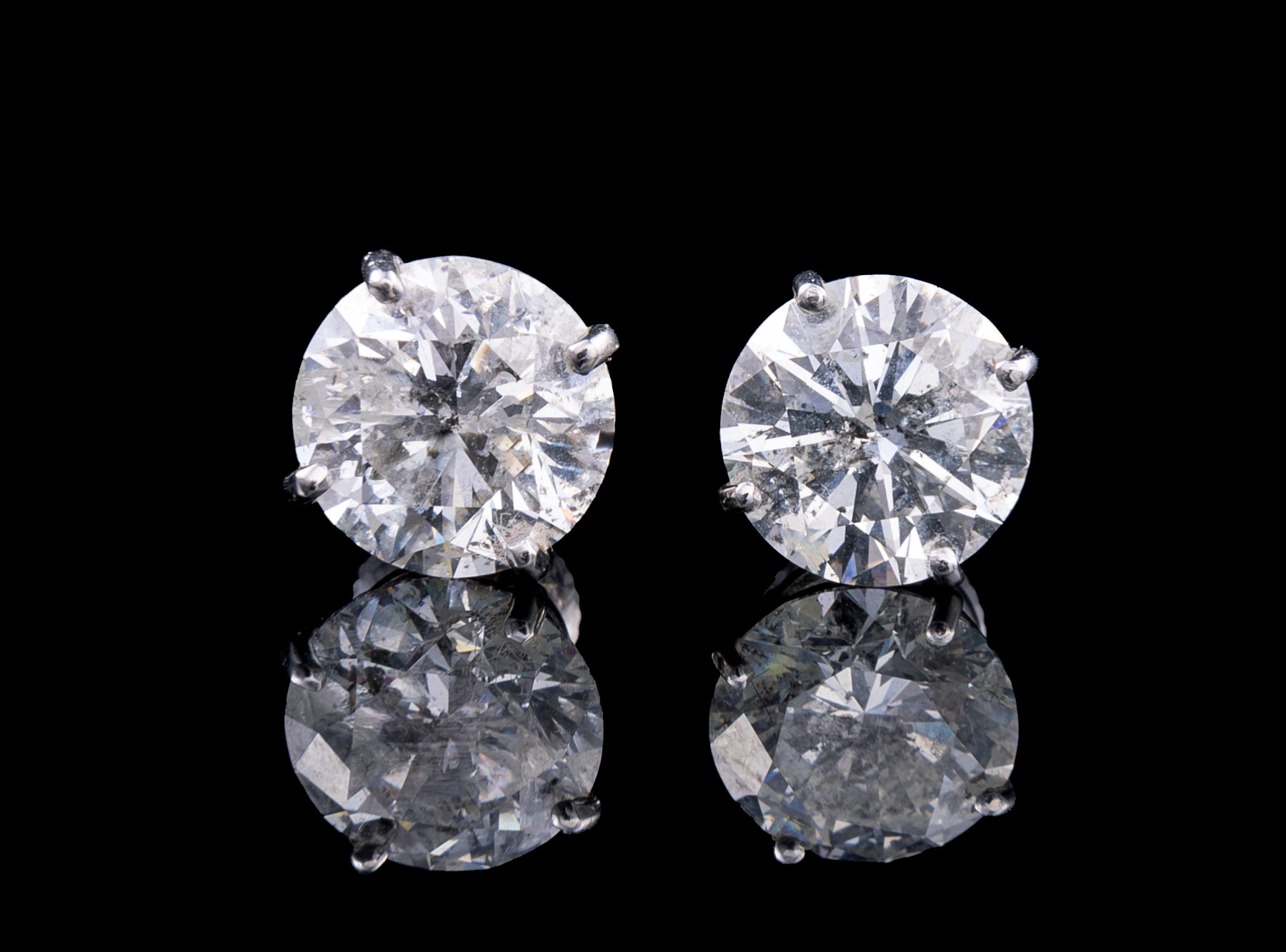 Pair of Large Platinum and Diamond Stud Earrings, 2 prong set round brilliant cut diamonds, - Image 3 of 5