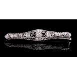 Belle Epoque Rhodium Plated 14 kt. White Gold and Diamond Bar Brooch, lattice gallery with 7 prong