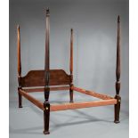 American Federal Mahogany Poster Bed, early 19th c., baluster-turned head posts, shaped headboard,