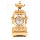 French Gilt Bronze Mantel Clock, late 19th c., movement marked "F.L. HAUSBURG a PARIS", beveled