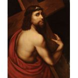 Continental School, 19th c ., "Jesus Carrying the Cross", oil on canvas, unsigned, 27 in. x 21 3/4