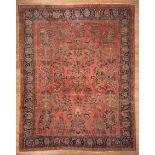 Antique Sarouk Rug, red ground, overall stylized floral design, 9 ft. x 11 ft. 3 in