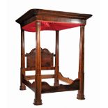 American Late Classical Carved Mahogany Tester Bed, mid-19th c., possibly C. Lee, shaped tester,