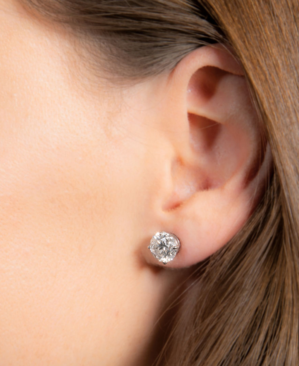 Pair of Large Platinum and Diamond Stud Earrings, 2 prong set round brilliant cut diamonds, - Image 4 of 5