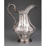 American Coin Silver Repoussè Water Pitcher, Ball, Thompkins and Black, NY, 1839-1851, floral and