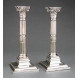 Pair of Antique English Silverplate Corinthian Columnar Candlesticks, Hawksworth, Eyre & Co.,